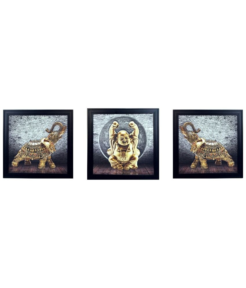     			eCraftIndia Gray & Golden Pack of 3 Framed UV Art Print Paintings