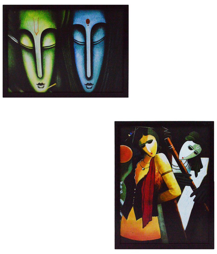 eCraftIndia Yellow & Green Pack of 2 Framed UV Art Print Paintings