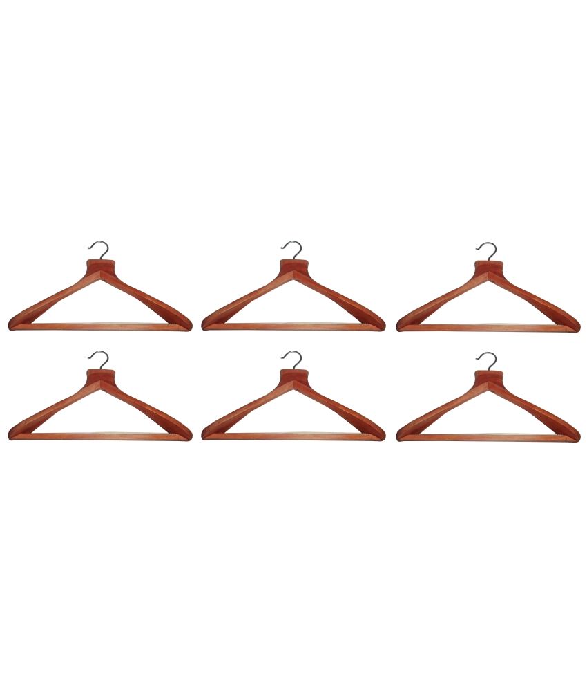 Atorakushon Brown Wooden Coat Hangers For Coat Paint Jeans Pack Of 6