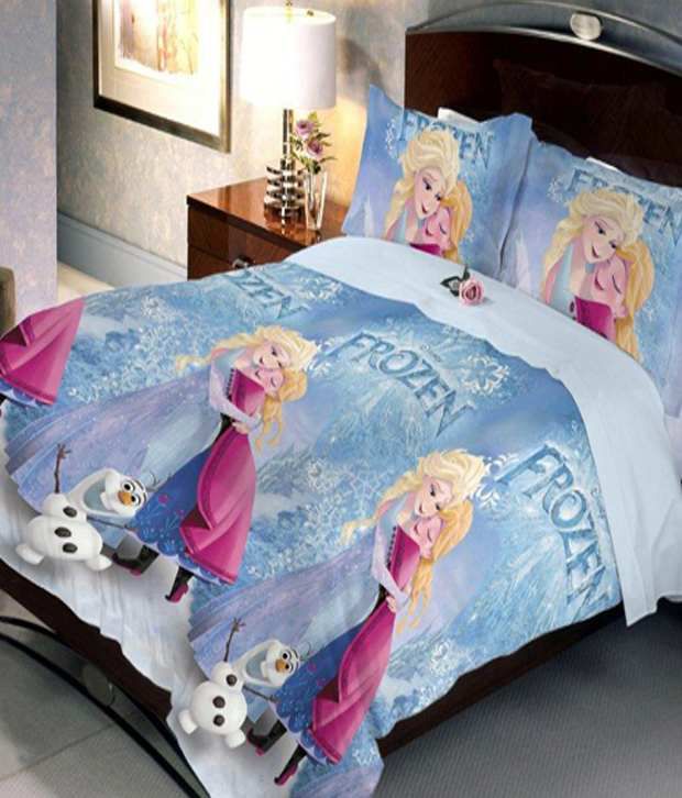     			Uber Urban Disney Frozen Blue Double Bedsheet with 2 Pillow Covers