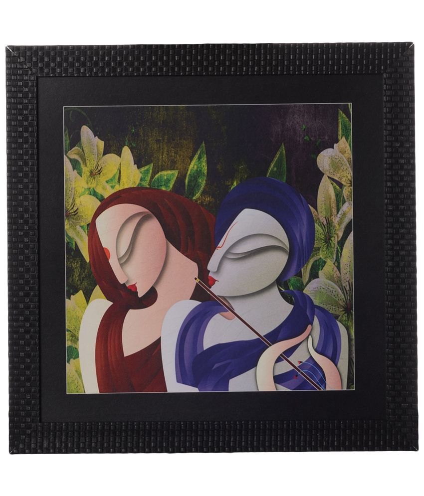     			eCraftIndia Maroon & Blue Abstract Radha Krishna Satin Framed UV Art Print Painting