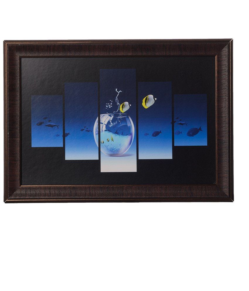     			eCraftIndia Sky Blue & Yellow Fish Pond Satin Framed UV Art Print Painting