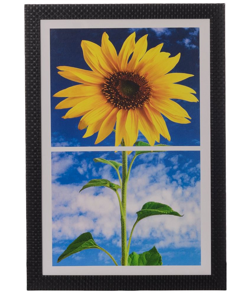     			eCraftIndia Yellow & Sky Blue Sunflower Satin Framed UV Art Print Painting