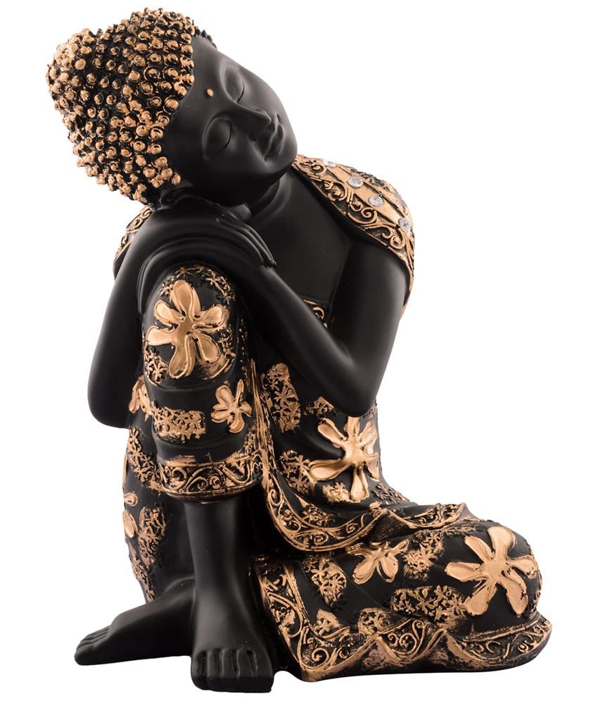     			eCraftIndia Black & Golden Buddha on Knee Polyresin Showpiece