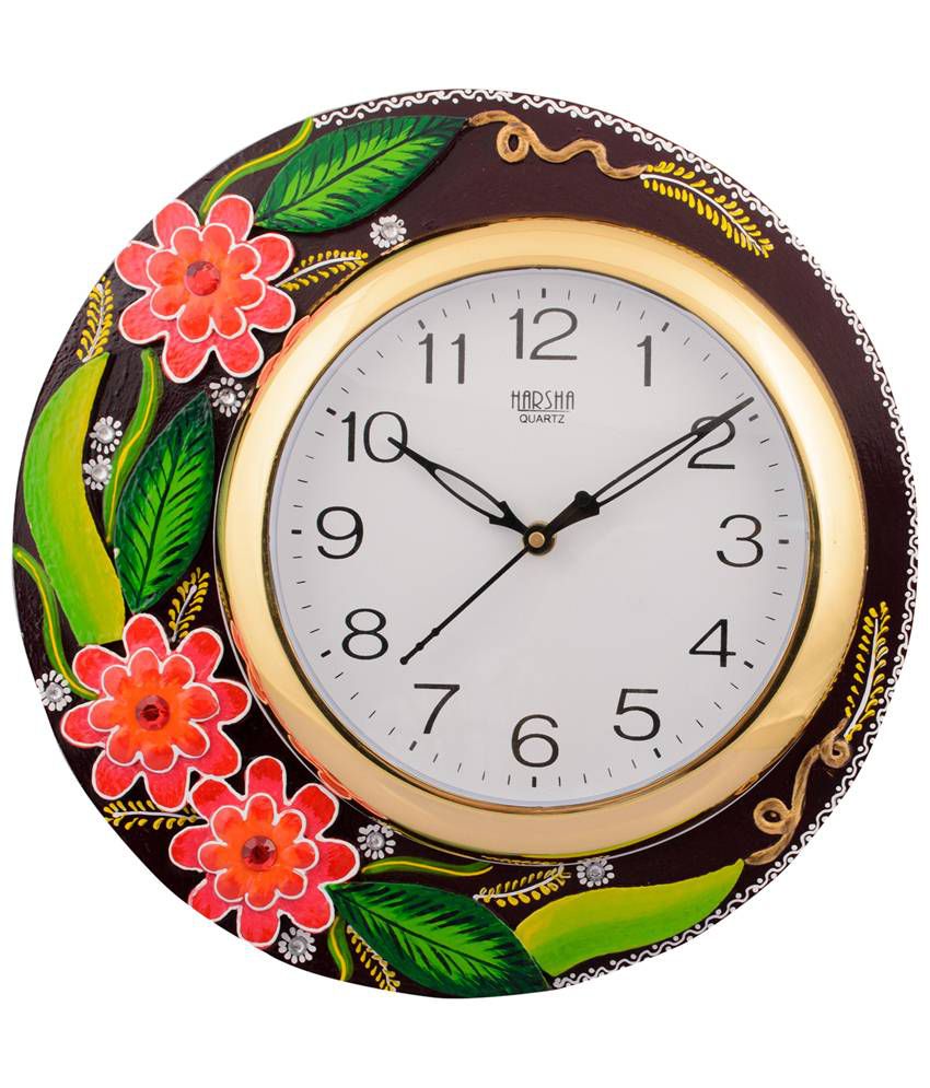     			eCraftIndia Multicoloured Wooden Papier Mache Floral Wall Clock