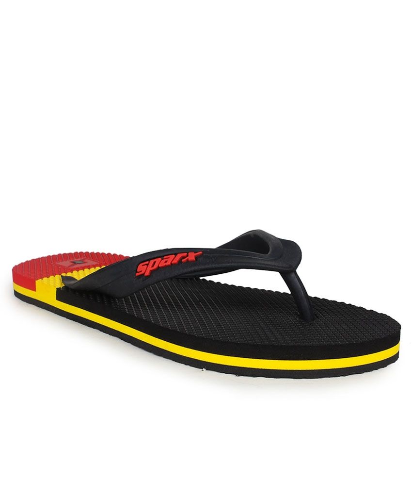 sparx black slippers