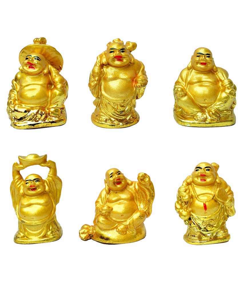     			Vastu Art Yellow Resin Golden Laughing Buddha - Set Of 6 Pcs