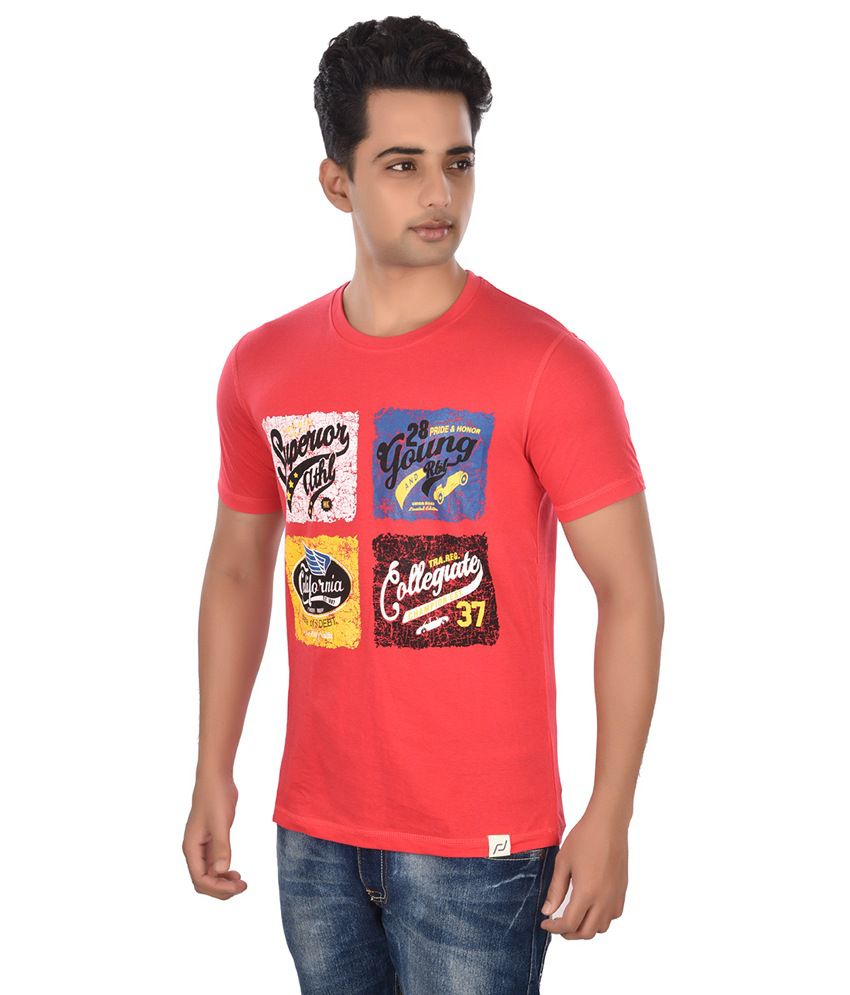Rockstar Jeans Cotton Blue & Red Round Neck Printed T-Shirts (Pack of 2 ...