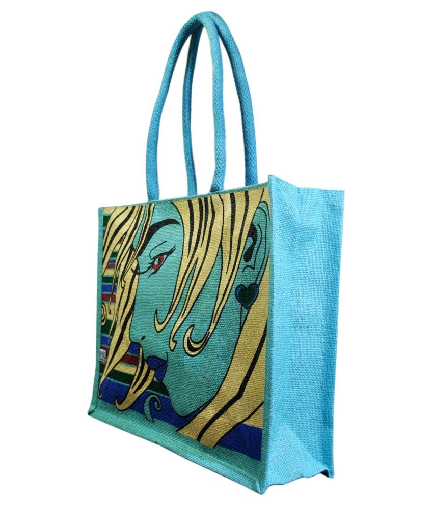 Mantra Blue Jute Tote Bag Buy Mantra Blue Jute Tote Bag Online at