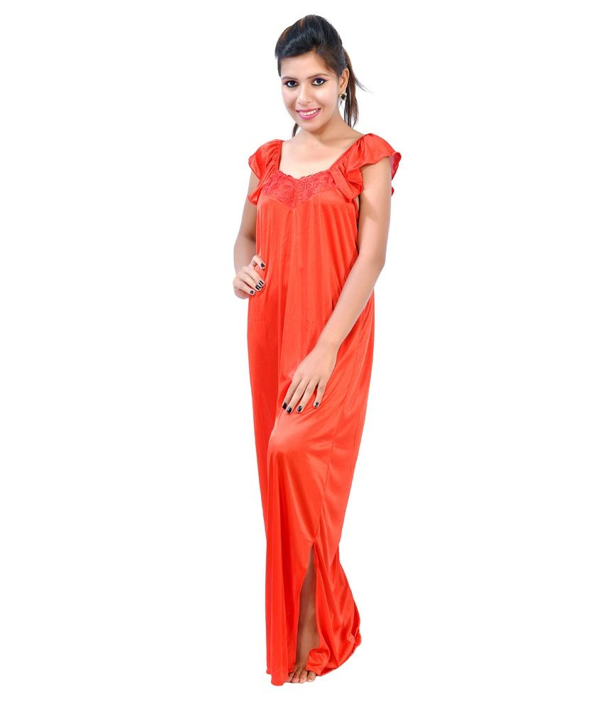 Buy Fashion Zilla Red Satin Nighty & Night Gowns Pack of 2 Online at