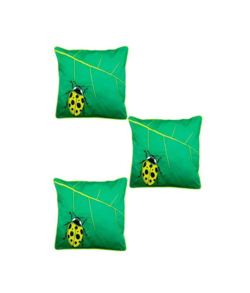     			Hugs'n'Rugs Green Embroidery Cotton Cushion Cover - Set Of 3