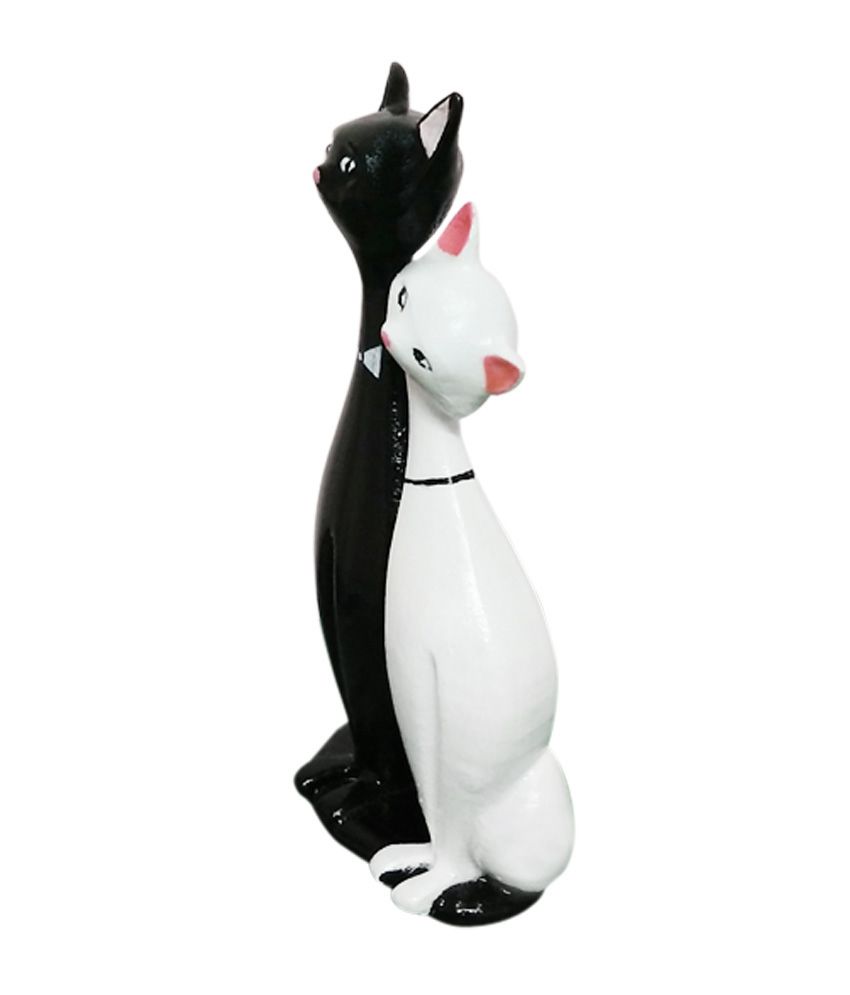 Fancy Interio White And Black Polyester Pair Of Cute Cat Showpiece: Buy ...