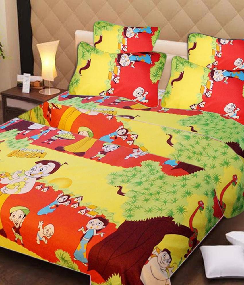     			Singhs Villas Decor 3D Chota Bheem Kids Single Bedsheet With 1 Pillow Covers