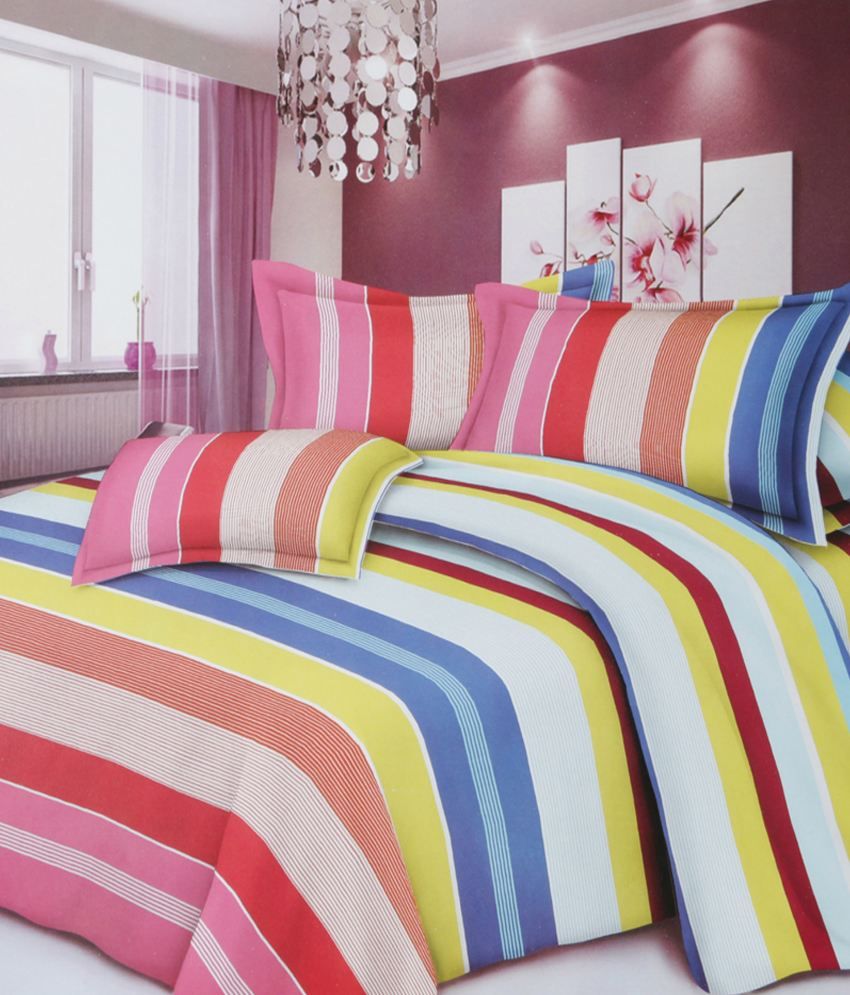 Paprika Combo of 5 Multicolour Polyester Double Bedsheets with 10