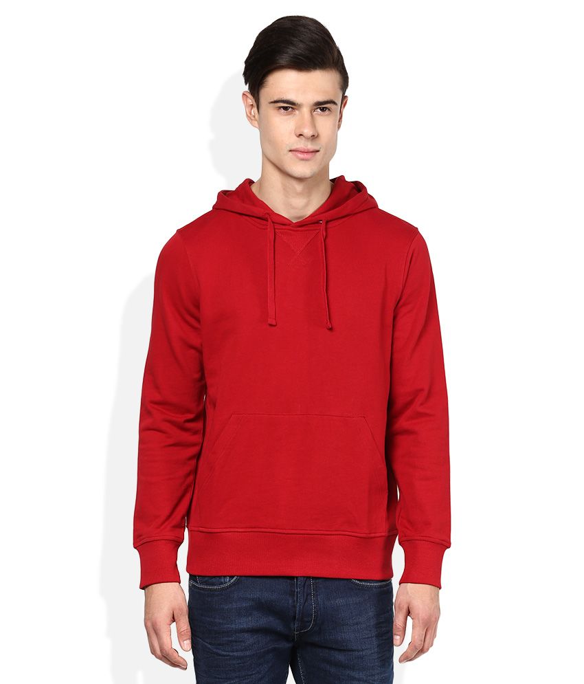 Giordano Red Solid Hooded Sweatshirt - Buy Giordano Red Solid Hooded ...