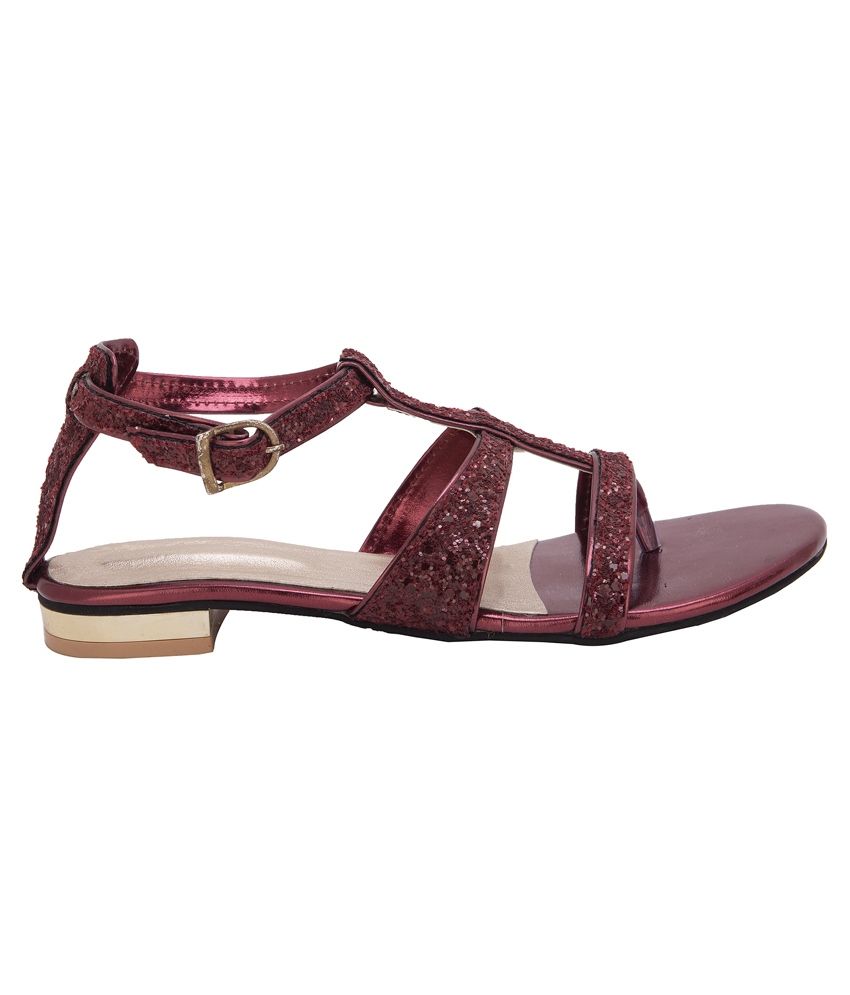 maroon flat sandals