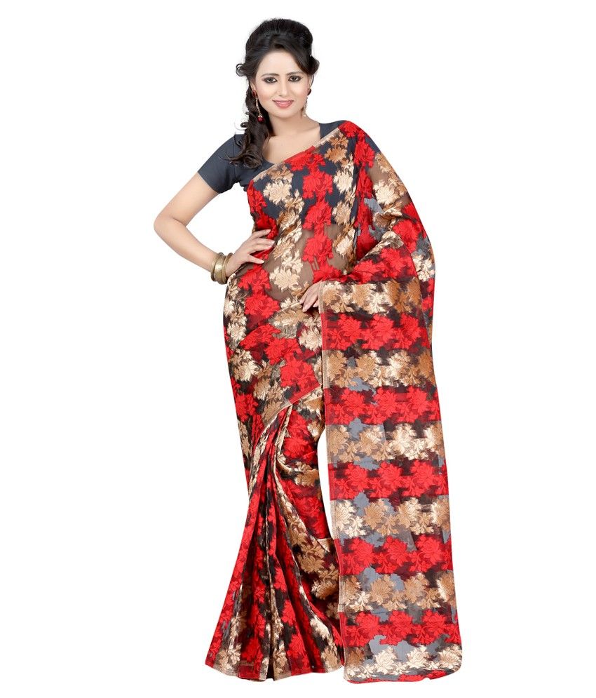 Aksh Fashion Red Art Silk Saree - Buy Aksh Fashion Red Art Silk Saree ...