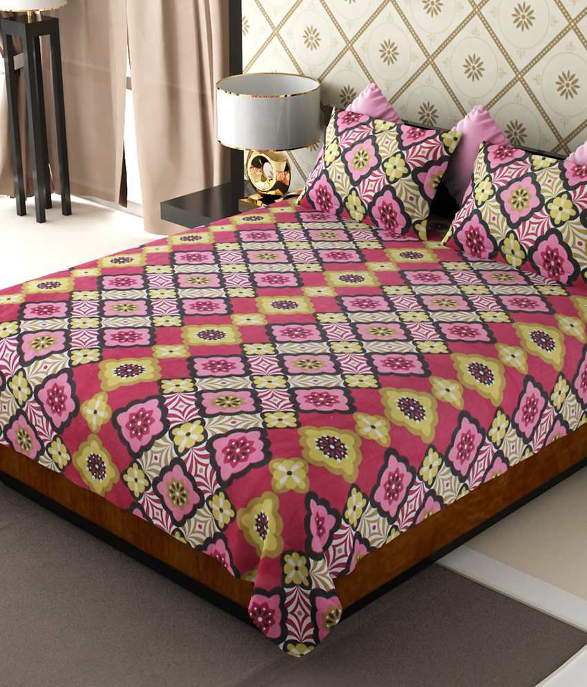     			Home Candy Multicolour Floral Cotton Double Bedsheet with 2 pillow cover