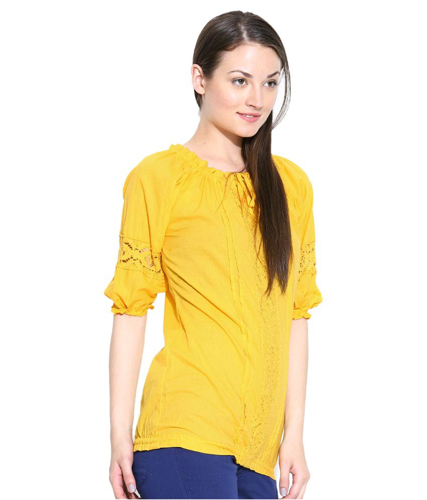 U&F Yellow Cotton Tops - Buy U&F Yellow Cotton Tops Online at Best ...