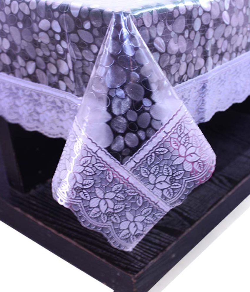     			E-Retailer's Stylish Coin Transparent With Silver Small Lace Center Table Cover