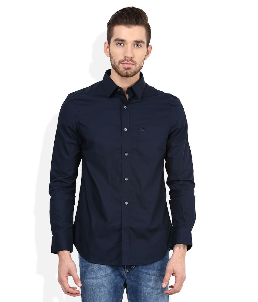 FCUK Blue Slim Fit Shirt - Buy FCUK Blue Slim Fit Shirt Online at Best ...