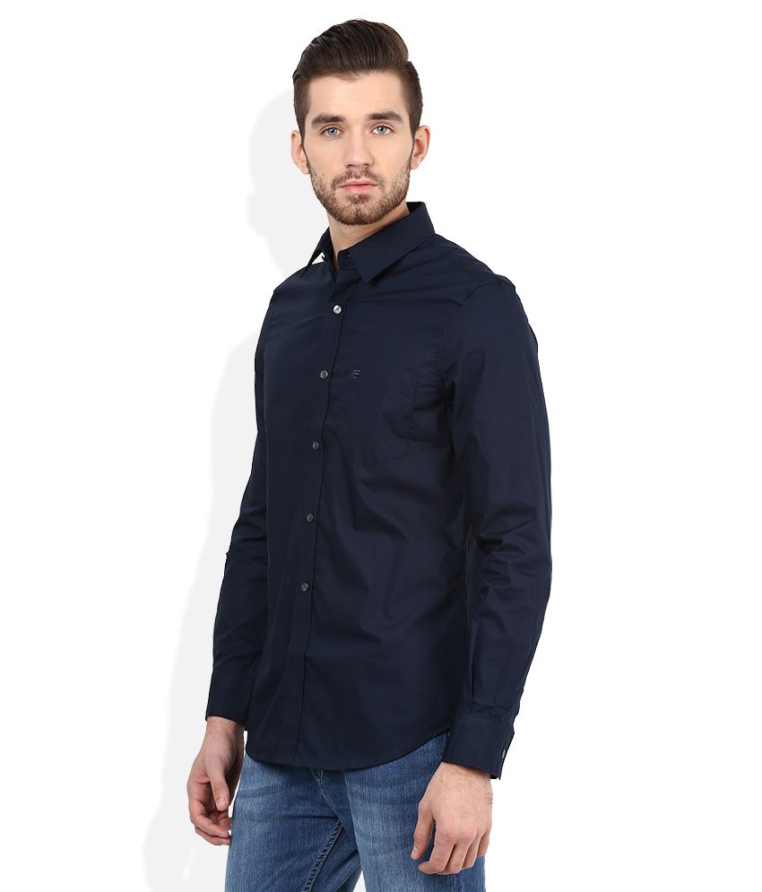 FCUK Blue Slim Fit Shirt - Buy FCUK Blue Slim Fit Shirt Online at Best ...