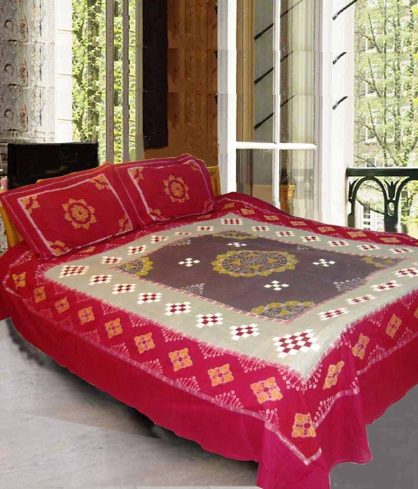 Odisha Handloom Multicolour Cotton Double Bedsheet With 2 Pillow Covers