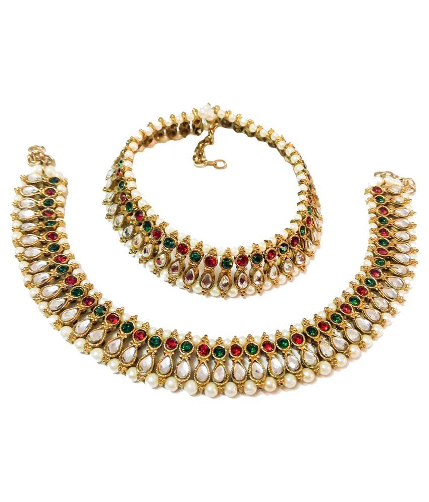 Glittering World Multicolour Bridal Alloy Made Anklet Set: Buy 