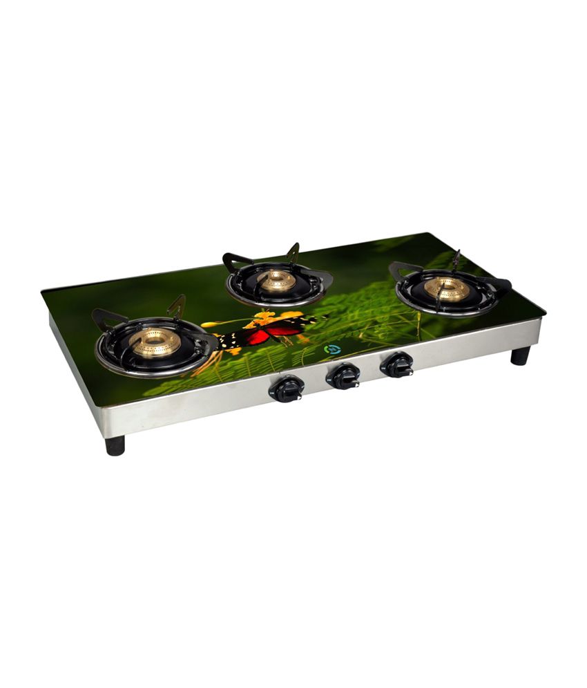 Surya Safe 322CONFUSA 3 Burner Glass Cook Top Black and Green Price