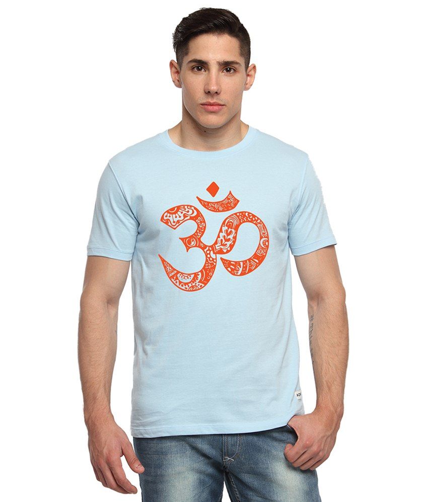 Blue \u0026 Orange Om Printed Cotton T Shirt 