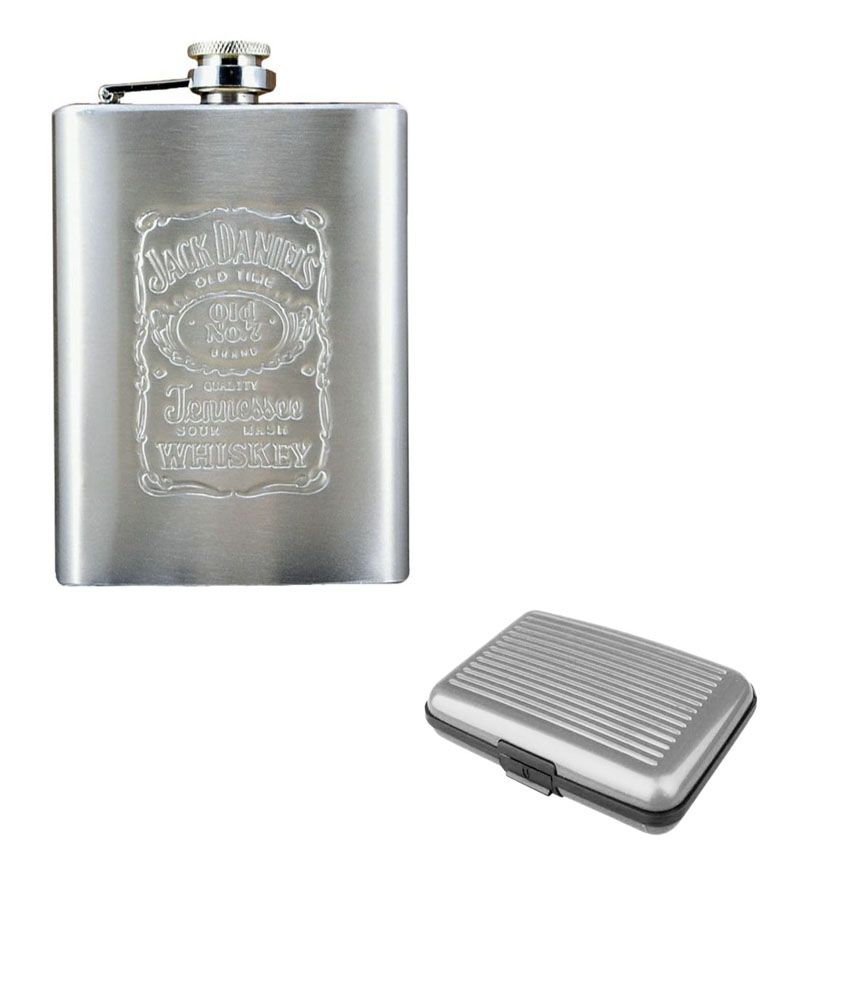 Jack Daniels Embossed Stainless Steel Wine Hip Flask 8 OZ With Silver ...