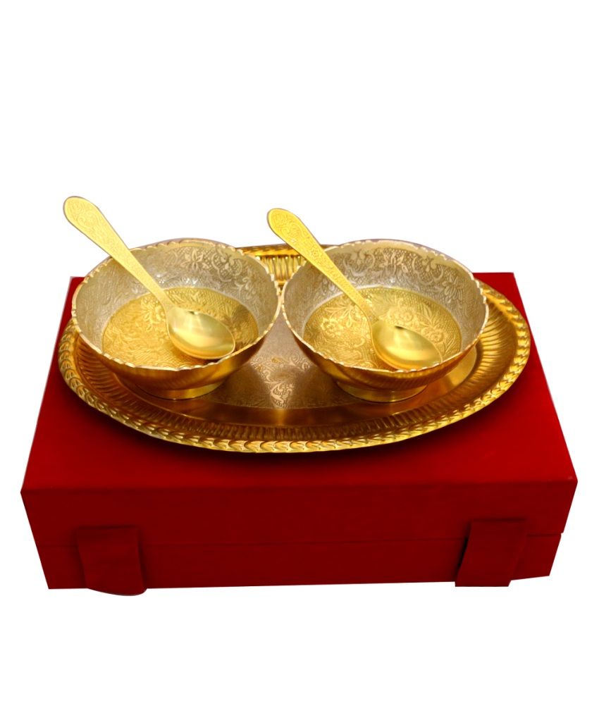 Rajlaxmi Golden Brass Table Accessories Set Of 2 Buy Online at Best