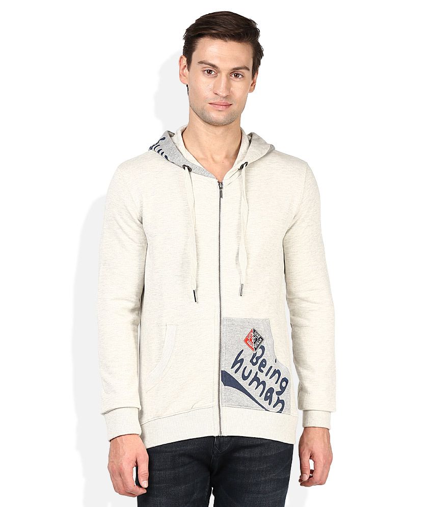 Being Human Off White Solid Hooded Sweatshirt - Buy Being Human Off ...