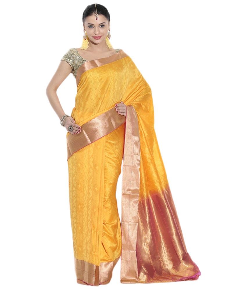 Pothys Yellow & Golden Silk Vasundhara Lite Kanchipuram Saree with Blouse Piece Buy Pothys