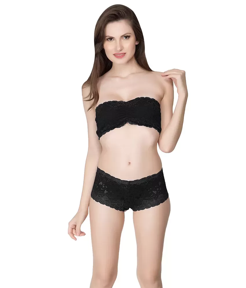 Buy Lace Tube Bra & Panty Set In Black Online India, Best Prices, COD -  Clovia - BP0218C13