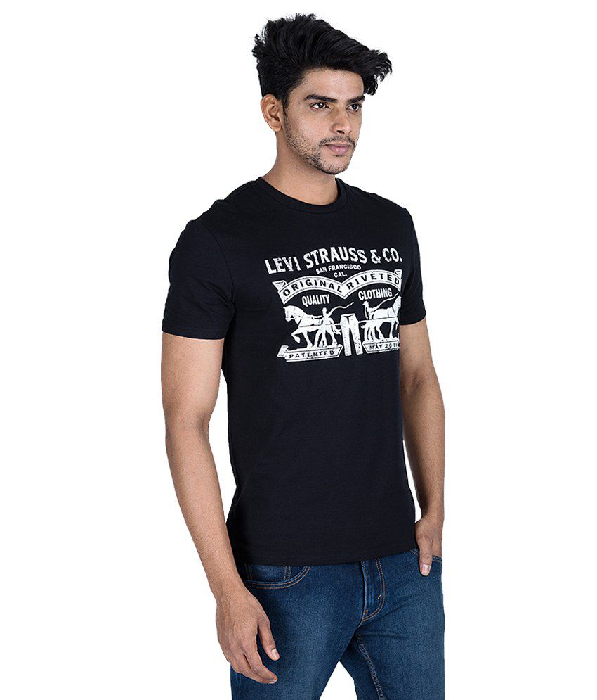 Levi'S Black & White Printed Round Neck T Shirt - Buy Levi'S Black ...