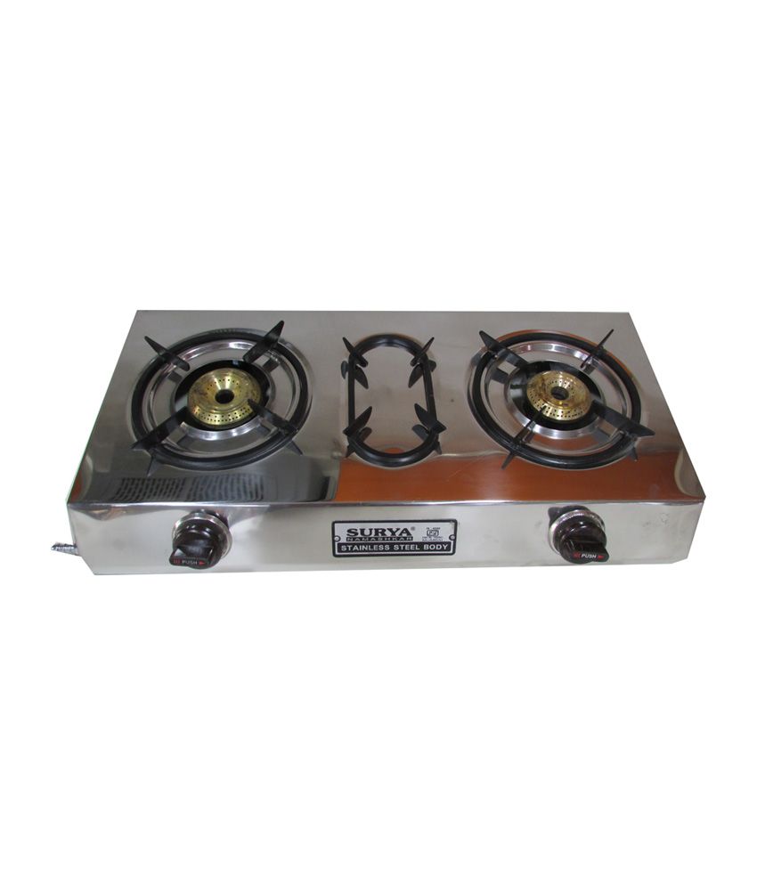 Surya Namashkar 2 Burner Stainless Steel Deluxe Gas Stove Silver and