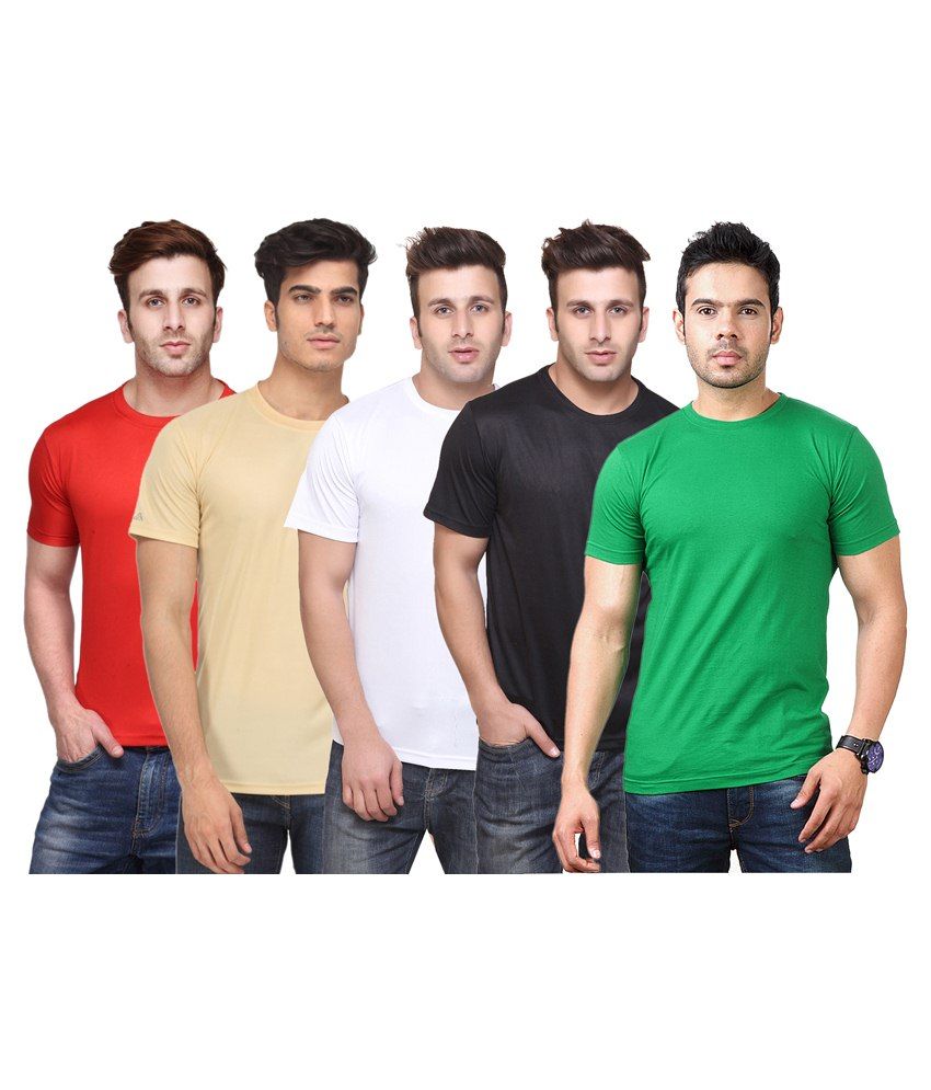     			Funky Guys Polyester Slim Fit Solid Half Sleeves Men's Round Neck T-Shirt - ( Pack of 5 )