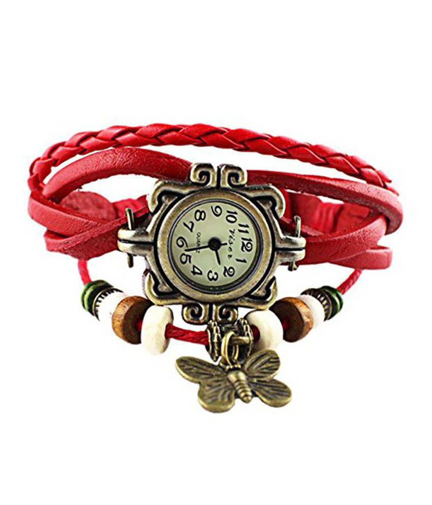 Online Shopping India  Vintage Red Bracelet Butterfly Analog Watch For  WomenLadies