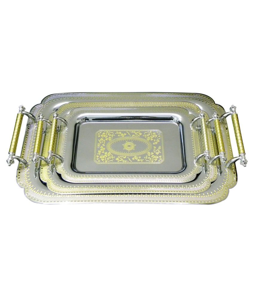 Original Collection Silver & Golden Serving Tray Set Of 3 Buy Online