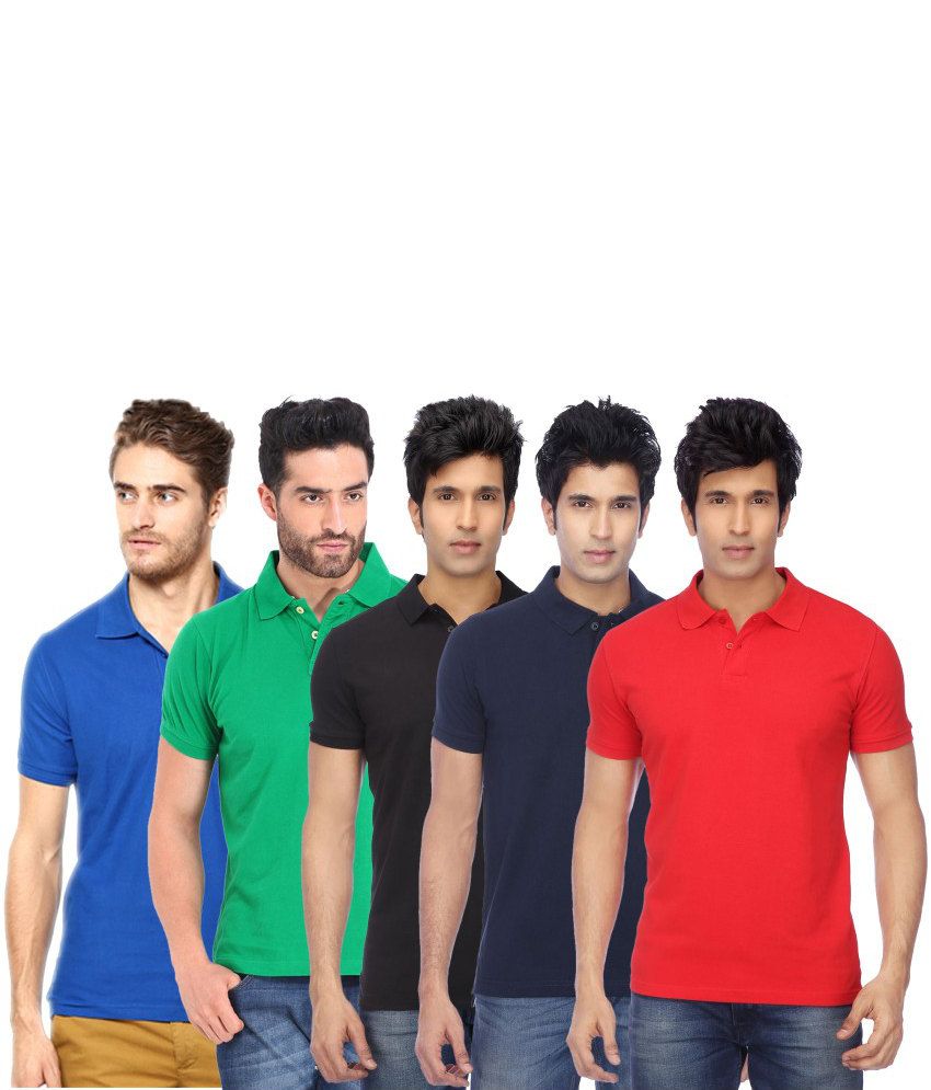     			Concepts Multicolor Cotton Blend Polo T Shirts (Pack of 5)