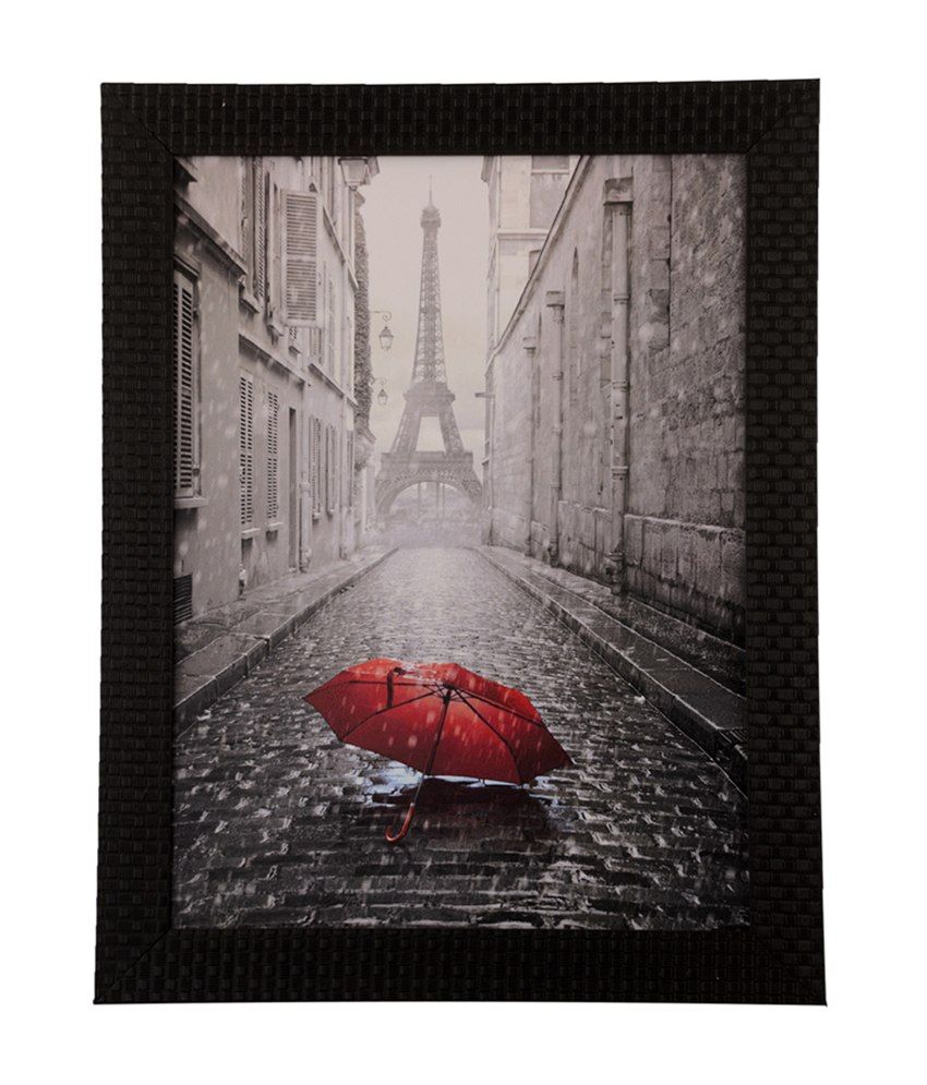     			eCraftIndia Grey Eiffel Tower Under The Rain UV Framed Wall Art