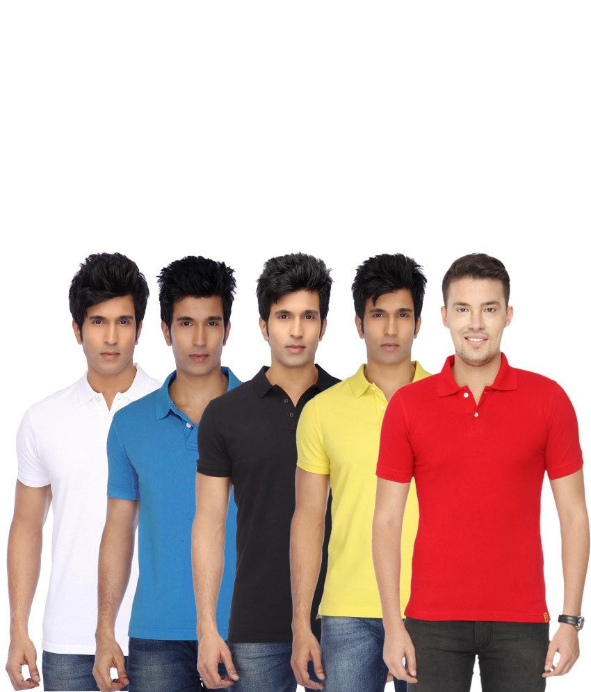     			Concepts Multicolor Cotton Blend Polo T Shirts (Pack of 5)