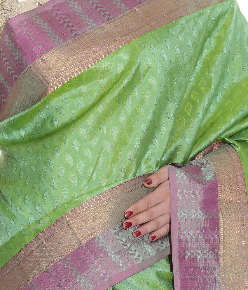 Pothys Green And Purple Kanchipuram Silk Vasundhara Lite Saree With 