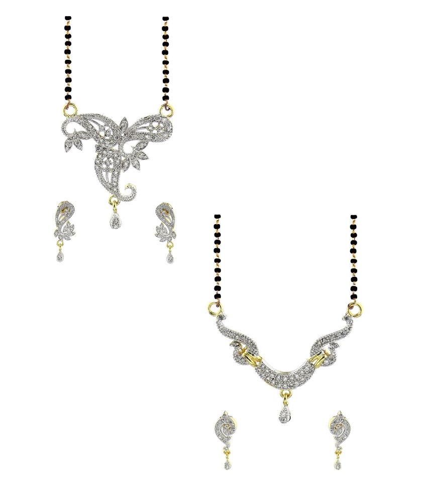     			YouBella American Diamond Mangalsutra & Earrings - Set of 2