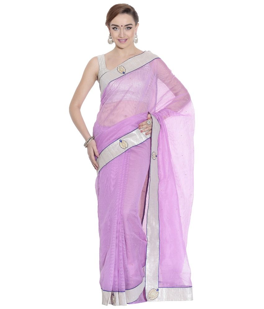 AVR Fashions Pink & Silver Border Work Saree with Blouse Piece Buy