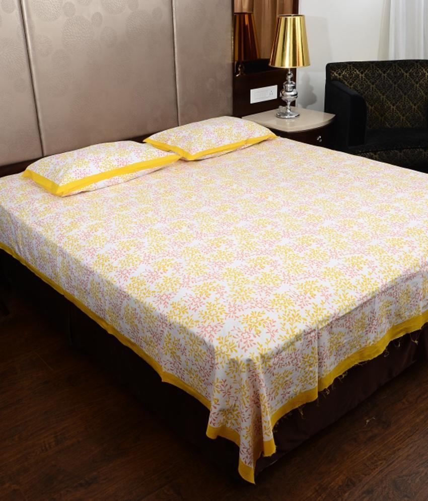     			UniqChoice 100% Cotton Exclusive Jaipuri Print Double Bed Sheet With 2 Pillow Cover