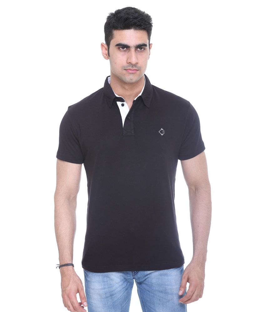 Colors & Blends Black Cotton Polo Neck T Shirt - Buy Colors & Blends ...