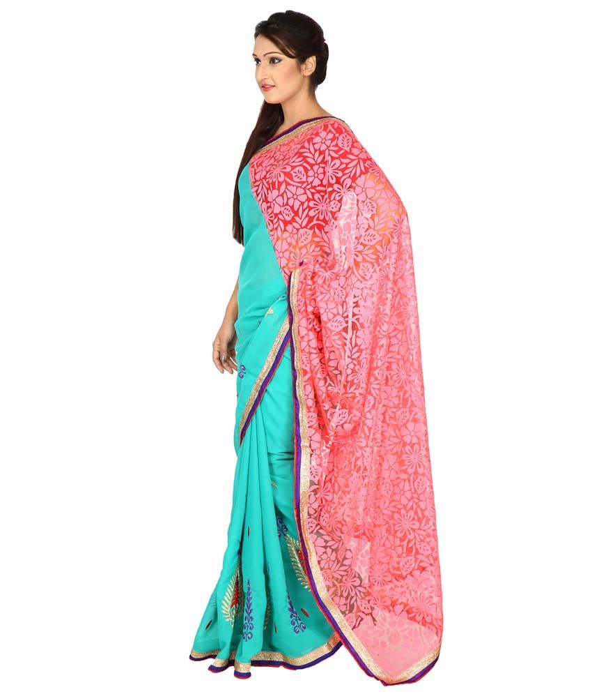 101 Ananda Green Georgette Saree - Buy 101 Ananda Green Georgette Saree ...