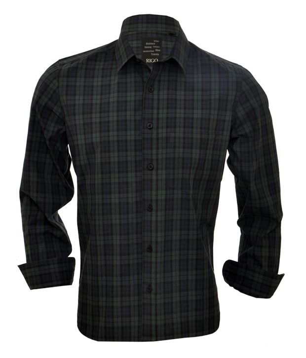 Rigo Dark Green And Blue Check Casual Shirt Buy Rigo Dark Green